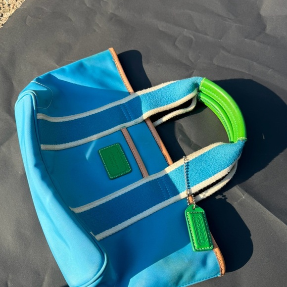 Coach Blue and Green Striped Tote - Picture 1 of 4